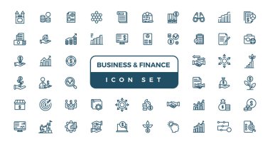 Business and Finance line icons set. Businessman outline icons collection. Money, investment, teamwork, meeting, partnership, meeting, work succes