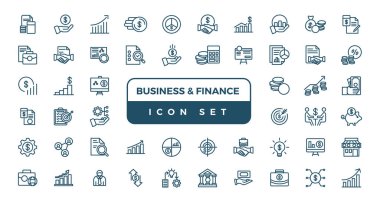 Business and Finance line icons set. Businessman outline icons collection. Money, investment, teamwork, meeting, partnership, meeting, work succes
