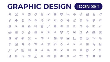 Set of thin line icons of graphic design. Simple linear icons in a modern style flat, Creative Process. Graphic design, creative package, stationary, software and more simple UI, UX vector icon