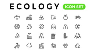 Ecology line icons set. Renewable energy outline icons collection. Solar panel, recycle, eco, bio, power, water - stock vector