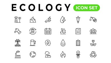 Ecology line icons set. Renewable energy outline icons collection. Solar panel, recycle, eco, bio, power, water - stock vector
