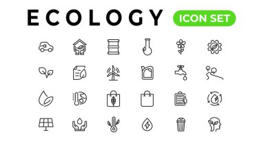 Ecology line icons set. Renewable energy outline icons collection. Solar panel, recycle, eco, bio, power, water - stock vector