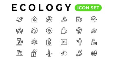 Ecology line icons set. Renewable energy outline icons collection. Solar panel, recycle, eco, bio, power, water - stock vector