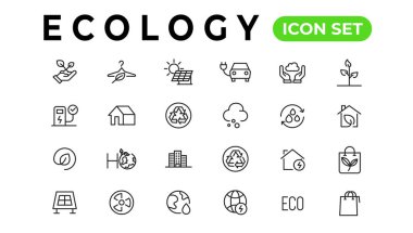 Ecology line icons set. Renewable energy outline icons collection. Solar panel, recycle, eco, bio, power, water - stock vector