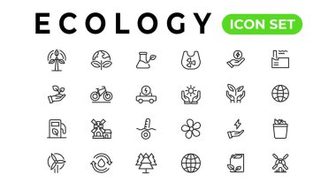 Ecology line icons set. Renewable energy outline icons collection. Solar panel, recycle, eco, bio, power, water - stock vector