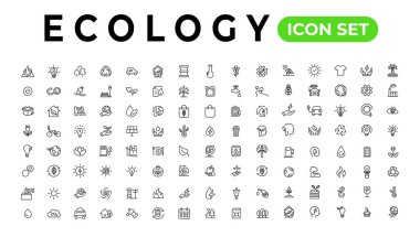 Ecology line icons set. Renewable energy outline icons collection. Solar panel, recycle, eco, bio, power, water - stock vector