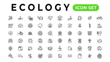 Ecology line icons set. Renewable energy outline icons collection. Solar panel, recycle, eco, bio, power, water - stock vector