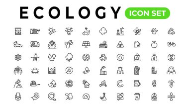 Ecology line icons set. Renewable energy outline icons collection. Solar panel, recycle, eco, bio, power, water - stock vector