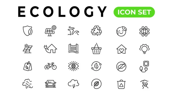 Ecology Line Icons Set Renewable Energy Outline Icons Collection Solar — Stok Vektör