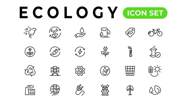 Ecology Line Icons Set Renewable Energy Outline Icons Collection Solar — Stock Vector