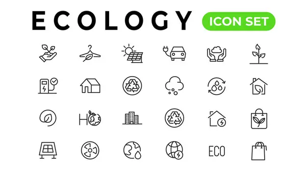 Ecology Line Icons Set Renewable Energy Outline Icons Collection Solar — стоковий вектор