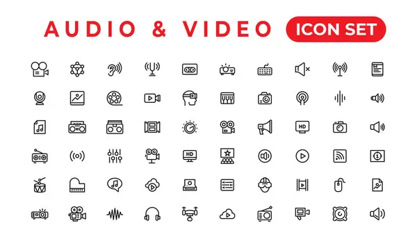 Audio Video Icons Pack Thin Line Icons Gesetzt Flaches Icon — Stockvektor