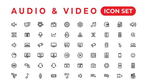 Audio Video Icons Pack Conjunto Ícones Linha Fina Conjunto Coleção — Vetor de Stock
