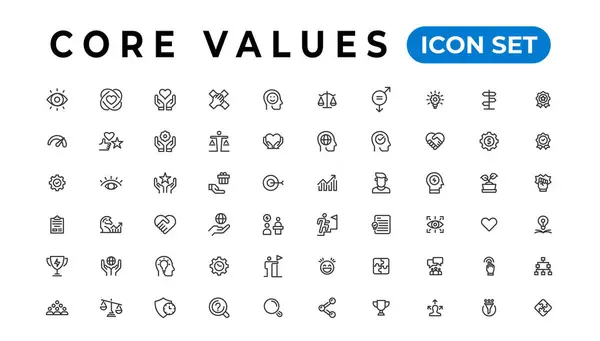 Core Value Icon Banner Collection Containing Innovation Goals Responsibility Integrity — Stock Vector