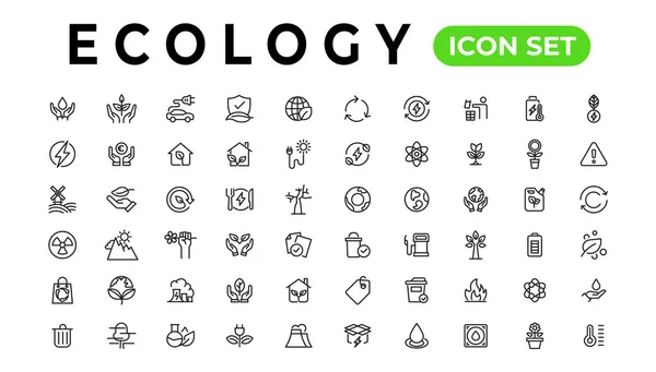 Ecology Line Icons Set Renewable Energy Outline Icons Collection Solar — Stok Vektör