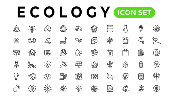 Ecology Line Icons Set Renewable Energy Outline Icons Collection Solar — 图库矢量图片