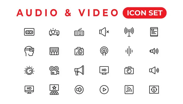 Audio Video Icons Pack Conjunto Ícones Linha Fina Conjunto Coleção —  Vetores de Stock