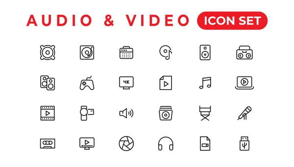 Audio Video Pictogrammen Pack Dunne Lijn Pictogrammen Ingesteld Flat Icon — Stockvector