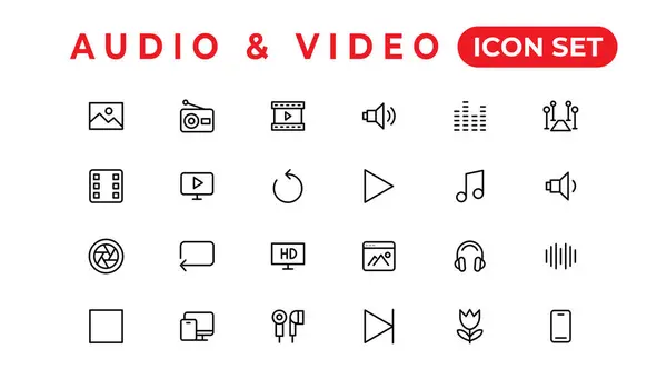 Audio Video Pictogrammen Pack Dunne Lijn Pictogrammen Ingesteld Flat Icon — Stockvector