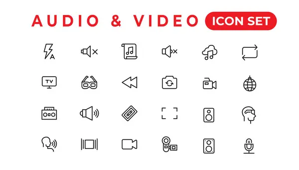 Audio Video Icons Pack Thin Line Icons Set Flat Icon — Stock Vector