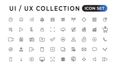 Ui ux simge seti, kullanıcı arayüzü simgesi koleksiyonu. İnce çizgi ağ simgesi seti, basit dış hat simge koleksiyonu, Piksel Mükemmel simgeler, Basit vektör illüstrasyonu