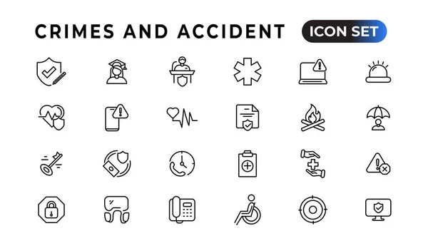 Crimes Accident Linear Icons Collection Set Thin Line Web Icon — Stock Vector