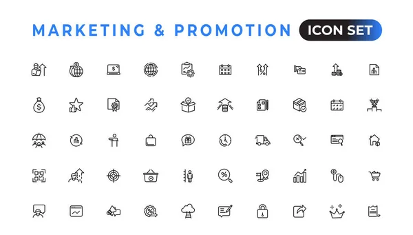 Collezione Icone Lineari Marketing Promozione Set Icone Web Linea Sottile — Vettoriale Stock