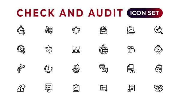 Check Audit Line Icons Collection Set Thin Line Web Icon — Stock Vector