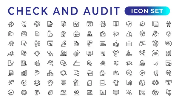 Check Audit Line Icons Collection Set Thin Line Web Icon — Stock Vector