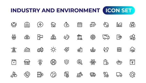 Set Outline Icons Related Green Renewable Energy Alternative Sources Energy — Stock Vector