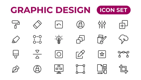 Iconos Línea Delgada Diseño Gráfico Iconos Lineales Simples Plano Estilo — Archivo Imágenes Vectoriales