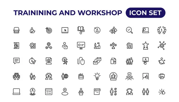 Trainining Workshop Icon Set Containing Team Building Collaboration Teamwork Outline — Stock Vector