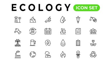 Ecology line icons set. Renewable energy outline icons collection. Solar panel, recycle, eco, bio, power, water - stock vector