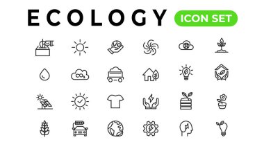 Ecology line icons set. Renewable energy outline icons collection. Solar panel, recycle, eco, bio, power, water - stock vector