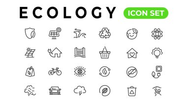 Ecology line icons set. Renewable energy outline icons collection. Solar panel, recycle, eco, bio, power, water - stock vector