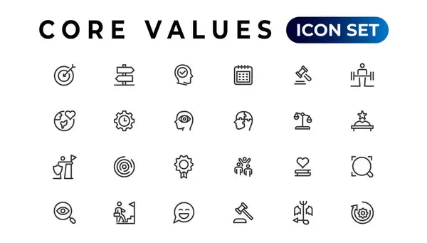 Collezione Banner Icona Valore Core Contenere Innovazione Obiettivi Responsabilità Integrità — Vettoriale Stock