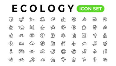 Ecology line icons set. Renewable energy outline icons collection. Solar panel, recycle, eco, bio, power, water - stock vector