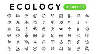Ecology line icons set. Renewable energy outline icons collection. Solar panel, recycle, eco, bio, power, water - stock vector