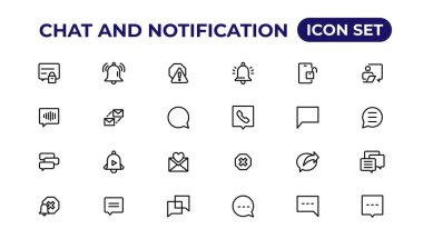 Sohbet ve bilgilendirme hattı simgeleri koleksiyonu. Zil, mesaj, hatırlatıcı, aygıt simgeleri.