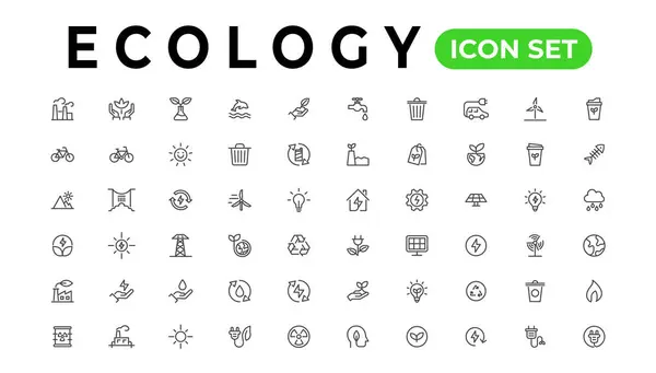 Ecology Line Icons Set Renewable Energy Outline Icons Collection Solar — Stockvector