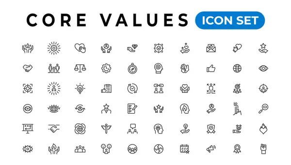 Colección Banners Iconos Valor Central Contiene Innovación Objetivos Responsabilidad Integridad — Archivo Imágenes Vectoriales
