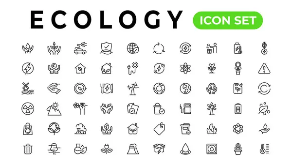 Ecology Line Icons Set Renewable Energy Outline Icons Collection Solar — Vetor de Stock