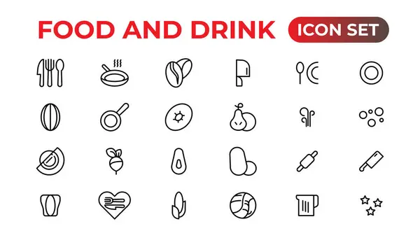Essen Und Trinken Gefüllte Symbole Wie Trinkwasser Apfelblatt Packung Küchenpaket — Stockvektor