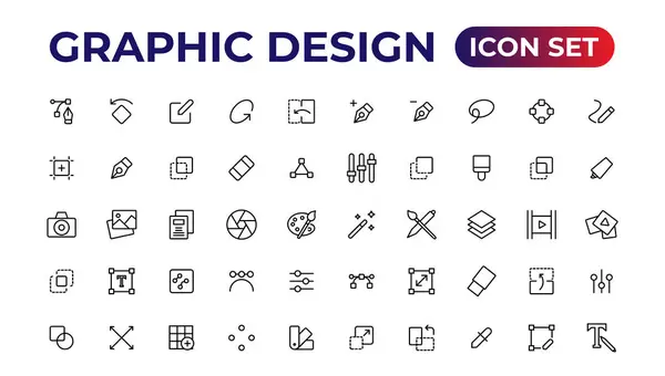 stock vector Thin line icons of graphic design. Simple linear icons in a modern style flat, Creative Process. Graphic design, creative package