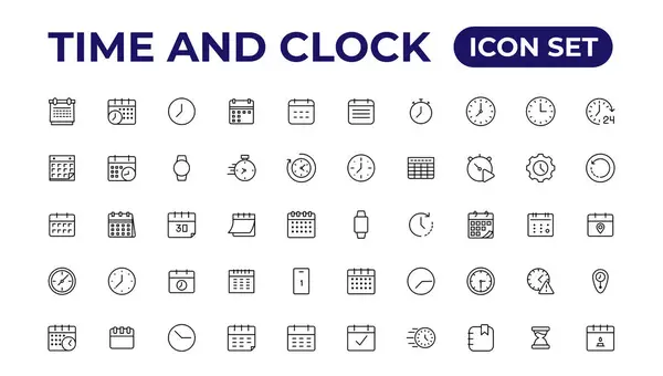 Time Clock Calendar Timer Line Icons Vector Linear Icon — Stock Vector