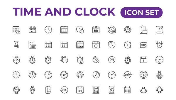 Time Clock Calendar Timer Line Icons Vector Linear Icon — Archivo Imágenes Vectoriales