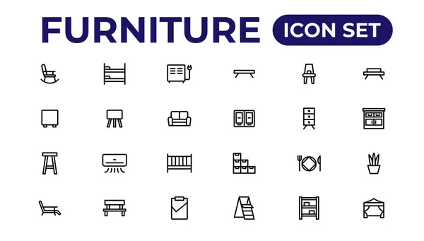 Muebles Conjunto Iconos Esquema Colección Iconos — Vector de stock