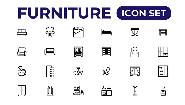 Furniture Icon Set Outline Icon Collection — Stock Vector