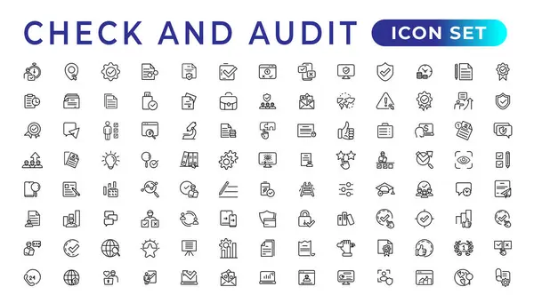 Verificar Auditar Colección Iconos Línea Conjunto Conjunto Iconos Web Línea — Vector de stock