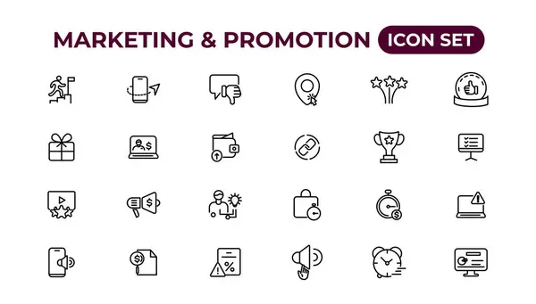 Marketing Promotion Linear Icons Collection Set Thin Line Web Icon — Stock Vector